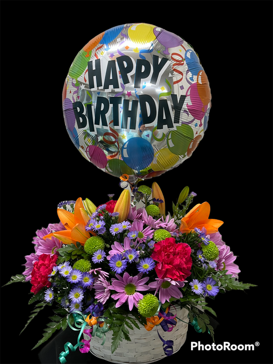 Happy Birthday Arrangement with Balloon